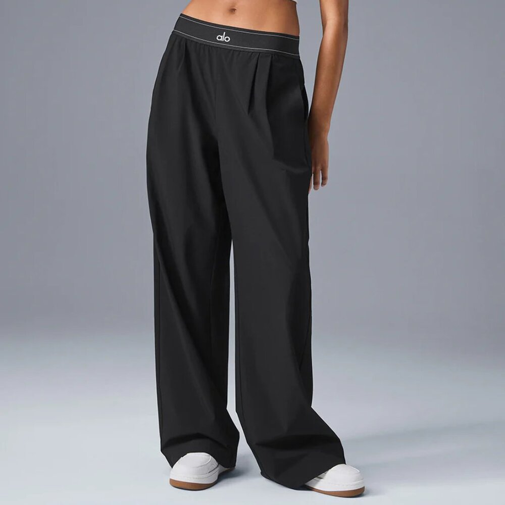 ALO Yoga Black Wide-Leg Lounge Trousers